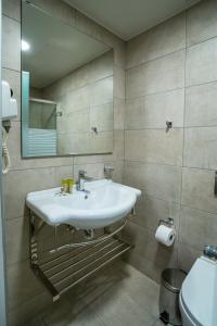 比雷埃夫斯阿尔戈酒店的一间带水槽和镜子的浴室