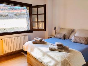 卡尼略Cases de Canillo-Casa Sant Serni的一间卧室配有带毛巾的床