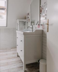 包道乔尼托毛伊Éliás Borbirtok的白色的浴室设有水槽和镜子