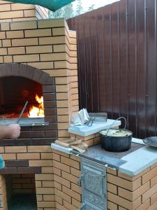 扎托卡Дом у моря的砖炉,烤架和锅