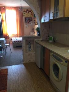 克拉斯拉瓦Krāslava City Apartment的厨房配有洗衣机和烘干机