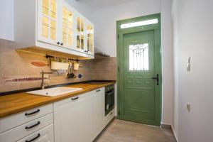 阿彻奇洛斯EGLI LUXURY APARTMENTS的带水槽的厨房内的绿色门