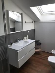 韦扎诺利古雷La casa con vista di Emma的一间带水槽、镜子和卫生间的浴室