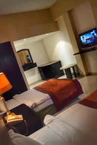 沙姆沙伊赫Desert View Sharm Hotel的一间酒店客房,设有两张床和电视
