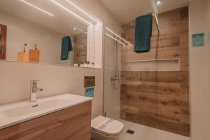 塞博河畔卡莱塔La Pardela Experience Apartamentos的浴室配有卫生间、盥洗盆和淋浴。