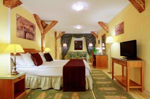 锡比乌康瑟尔酒店的一间卧室配有一张床和一台平面电视