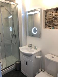 林顿北崖酒店的一间带水槽、淋浴和卫生间的浴室
