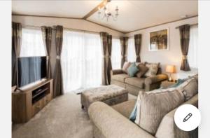 阿维莫尔Cairn View Chalet的带沙发和电视的客厅