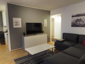 奥卢Apartment Oulu station II的带沙发和电视的客厅