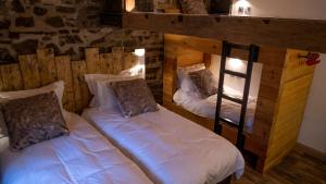 巴拉撒拉Trail Lodge的带两张双层床的客房中的两张床