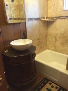 Lake CityThe North Face Lodge的浴室配有盥洗盆和浴缸。