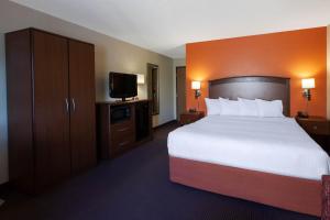 Iron River铁溪阿美瑞辛酒店的配有一张床和一台平面电视的酒店客房