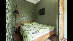 耶拿Appartment im Villenviertel的一间卧室设有一张床和绿色的墙壁