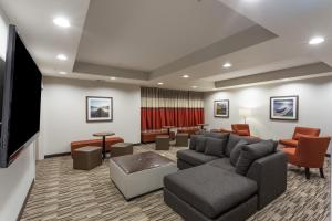 圣约翰堡Microtel Inn & Suites by Wyndham Fort Saint John的带沙发和平面电视的客厅