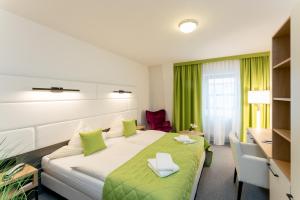 马格德堡斯塔德特菲尔德酒店的配有一张床和一张书桌的酒店客房
