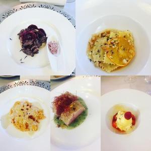 Risano乐莱斯卡萨奥尔特尔酒店的盘子上四张不同的食物的照片