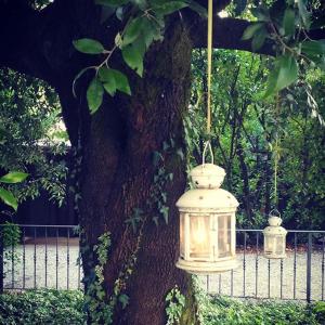 Risano乐莱斯卡萨奥尔特尔酒店的树上挂着灯笼的树