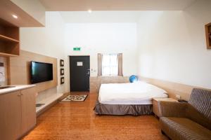 古坑棕榈岛民宿的客房设有床、沙发和电视。