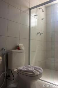 累西腓Hotel Enseada Aeroporto的白色的浴室设有卫生间和淋浴。
