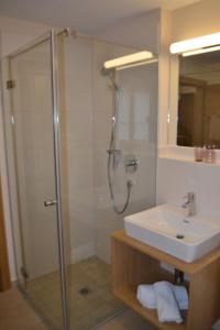 比绍夫斯霍芬格斯特霍夫蒂洛尔维特酒店的带淋浴和盥洗盆的浴室