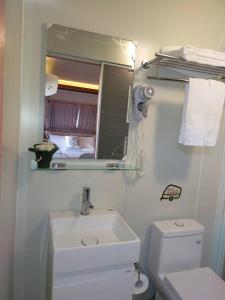员林欧乡庄园的一间带水槽、卫生间和镜子的浴室