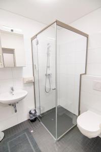 盖布利茨Hotel L201 - 24h self-check in的带淋浴、卫生间和盥洗盆的浴室