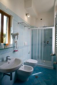 维亚雷焦维多利亚酒店的一间带水槽、卫生间和淋浴的浴室