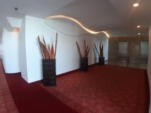 墨西哥城AUTO HOTEL LEGARIA的一个房间,里面装有三个黑色花瓶和棍子