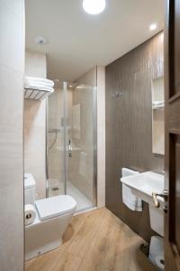 奥维多DE LA GUARDIA SUITE 2的带淋浴、卫生间和盥洗盆的浴室