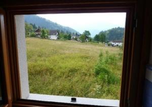 Prato Carnico克罗斯计划农家乐的从窗户欣赏草地的景色