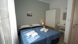 卡尔帕索斯Magic View Apartment-Karpathos Port Pigadia的一间卧室配有蓝色的床和毛巾