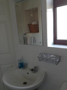 博特夫加滕The Boat House Guesthouse的白色的浴室设有水槽和镜子