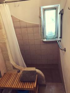 SerranovaMater Bed & Food-Riserva Naturale di Torre Guaceto的带淋浴、长凳和窗户的浴室