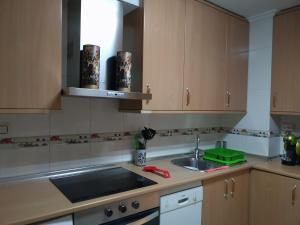 穆特里库Apartamento Anjelus的一个带木制橱柜和水槽的厨房