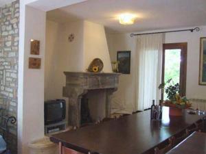 萨塞塔Villa il Castagno的客厅设有壁炉和电视。