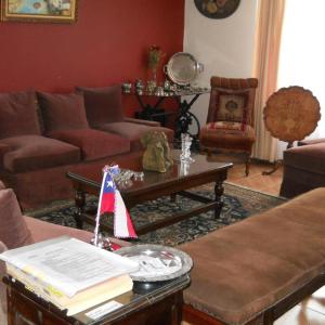 康塞普西翁HOSTAL COLLAO的带沙发和咖啡桌的客厅