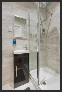 海维康City Centre living的带淋浴、水槽和镜子的浴室