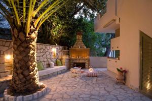 瓦西利基Isalos的一个带壁炉和棕榈树的庭院
