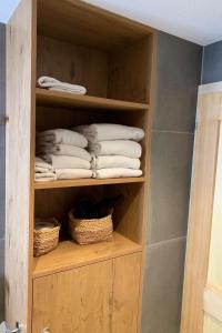 阿德尔博登Apartment Butterfly by Interhome的浴室内带毛巾的木制架子