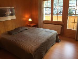 阿德尔博登Apartment Butterfly by Interhome的一间卧室配有一张床、一盏灯和窗户