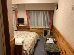 日光日光龟背酒店的酒店客房设有两张床和电视。