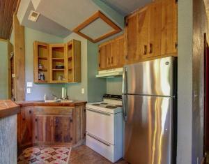 富兰克林Whimsical Gatehouse, Private Porch, Kitchenette的厨房配有不锈钢冰箱和木制橱柜