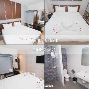 清迈Y智能酒店的两张图片的酒店客房 - 带一张床和一间浴室