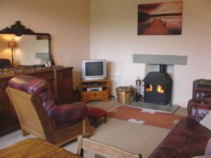 以撒港Tresungers Cottage的客厅设有壁炉和电视。