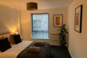 利物浦Duke Street - Liverpool city centre apartment的一间卧室设有一张大床和一个窗户。
