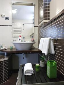 泽尼察Hotel Richi的浴室配有盥洗盆和带盥洗盆的台面