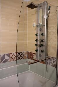 兹诺伊莫格兰特卢克斯兹诺伊莫住宿加早餐旅馆的浴室里设有玻璃门淋浴