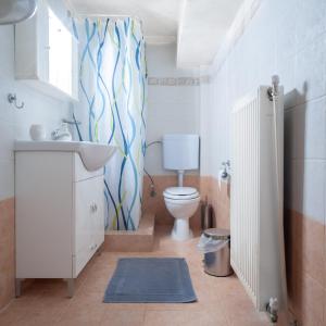 诺亚福克Apostolos maisonette的浴室设有卫生间、水槽和淋浴帘