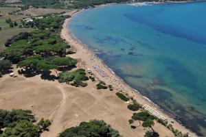 波普洛尼亚Torre di Baratti Bio Resort的一群人从空中欣赏海滩