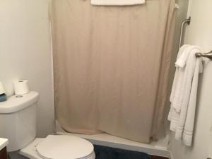 帕伦普Casita的带淋浴帘和卫生间的浴室